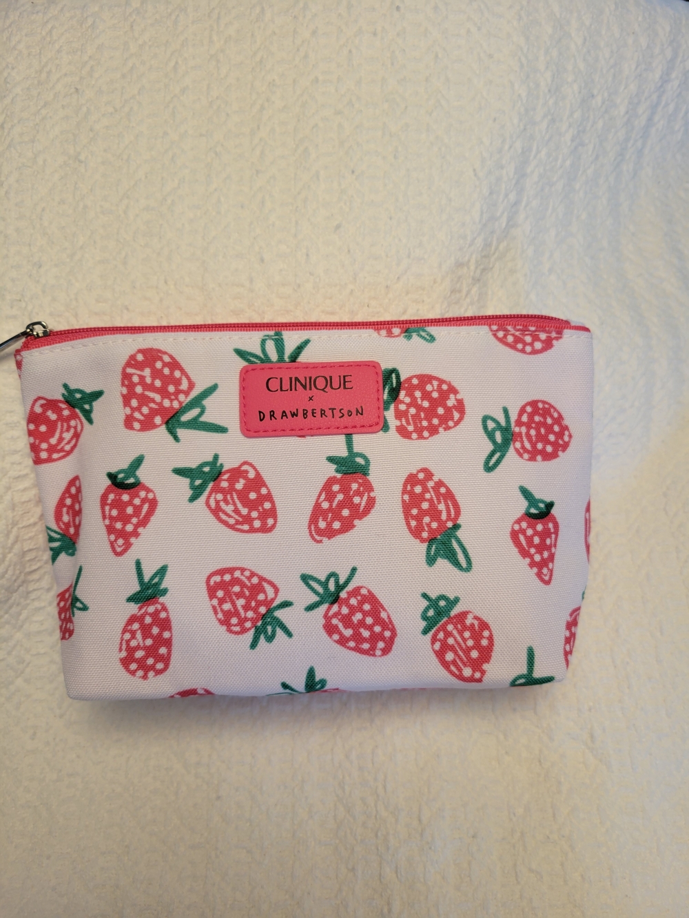 Clinique/Drawbertson Pink Strawberry Print Cosmetic Pouch